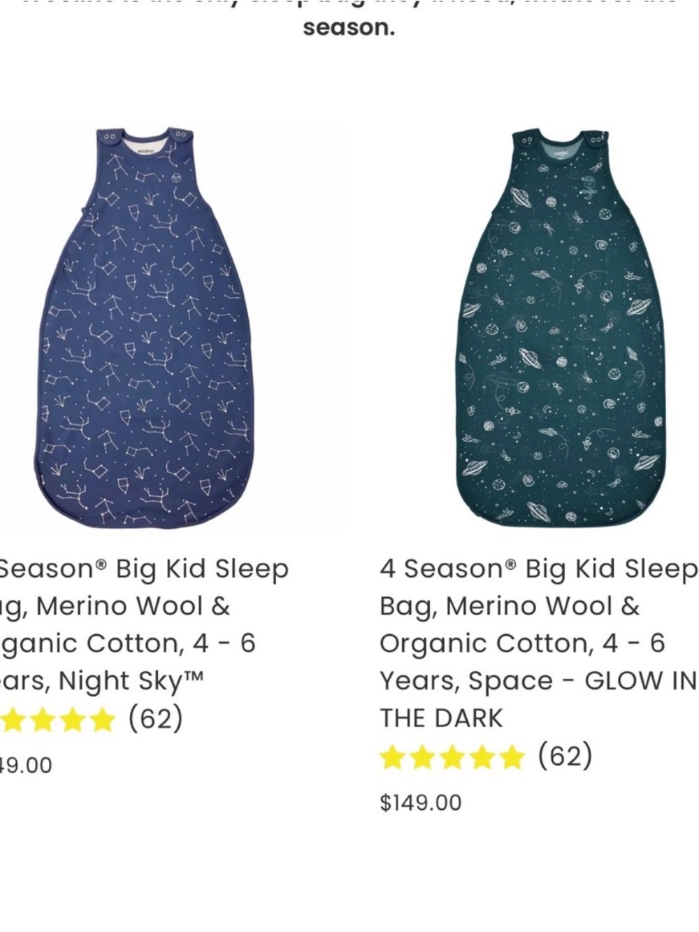 Woolino Sleep Bag Sack 4 Season Merino Wool Cotton Night Sky Size 4-6 Years - Picture 9 of 9